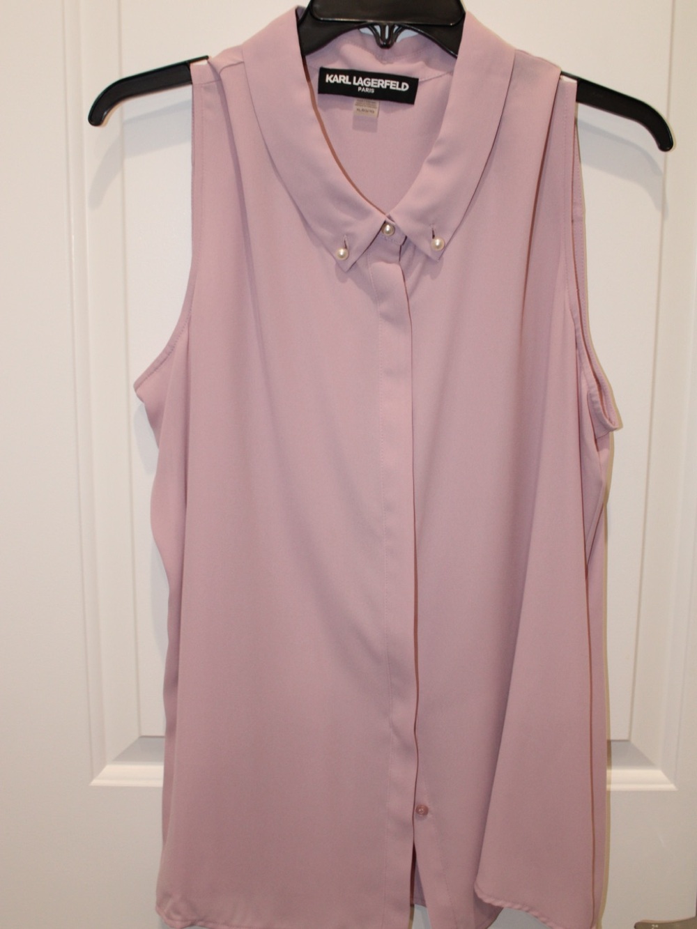 Karl Lagerfeld Pearl-Collar Sleeveless Blouse in Dusty Rose